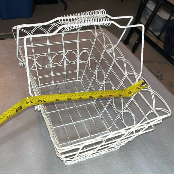 Large Wrought Iron Distressed White Basket with Handles - Picture 2 of 4